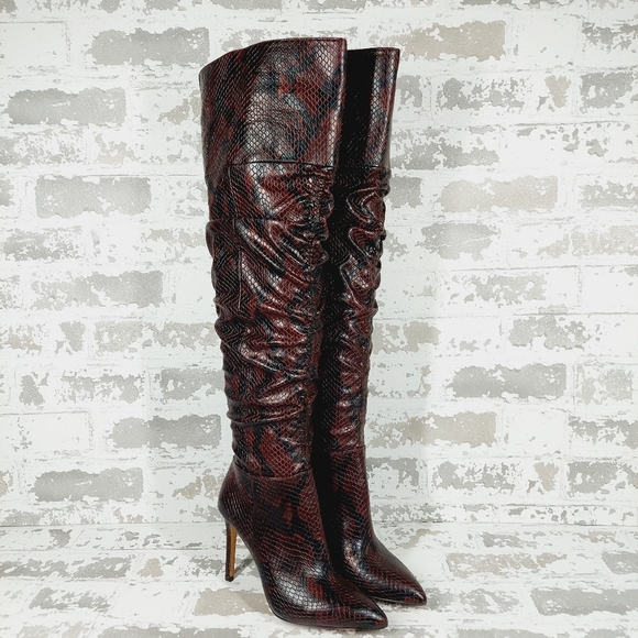 tall boot kentelli ruched boot NEW Vince Camuto Women Snake Faux Leather Heel Kentelli Over the Knee Boots  M801